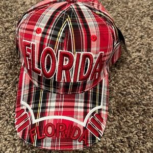 Cursedi Florida Red Plaid Hat, embroidered raised letters & accents,new with tag